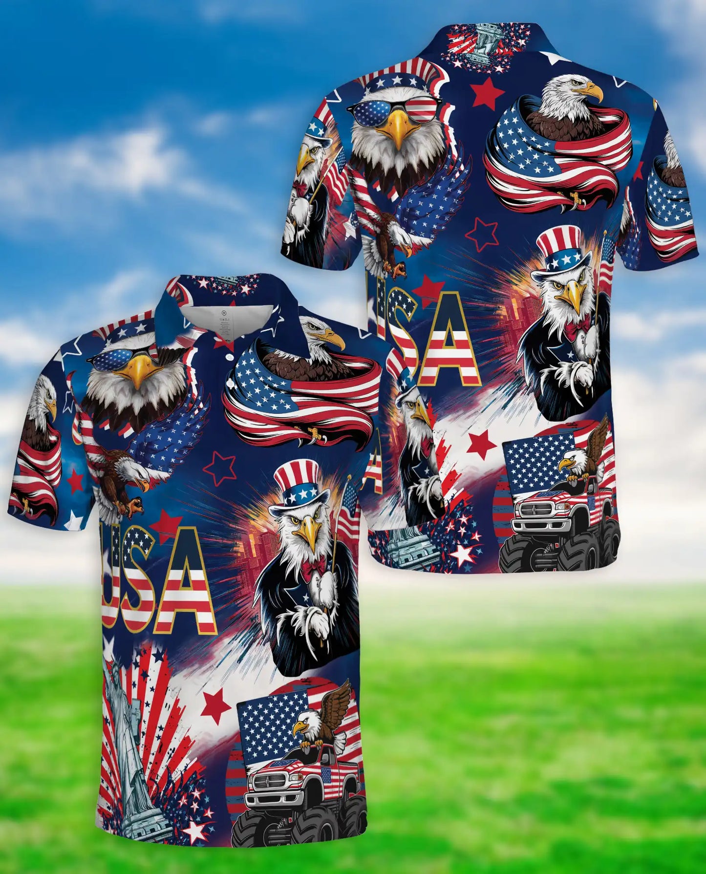 USA Eagle Patriotic Polo Shirt – American Flag Freedom Print | Azhobbyshop