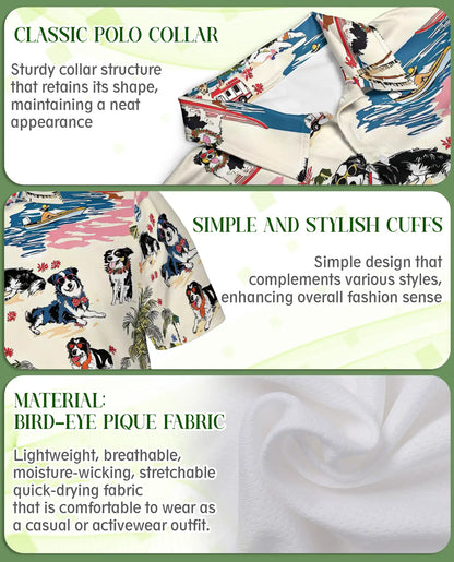 Border Collie Hawaiian 3D Polo Shirt for Men – Tropical Dog Beach Style | Azhobbyshop