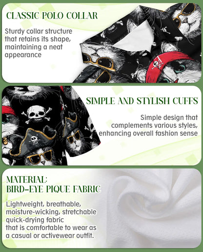 Funny Pirate Cat Skull Black Polo Shirt for Cat Lovers | Azhobbyshop