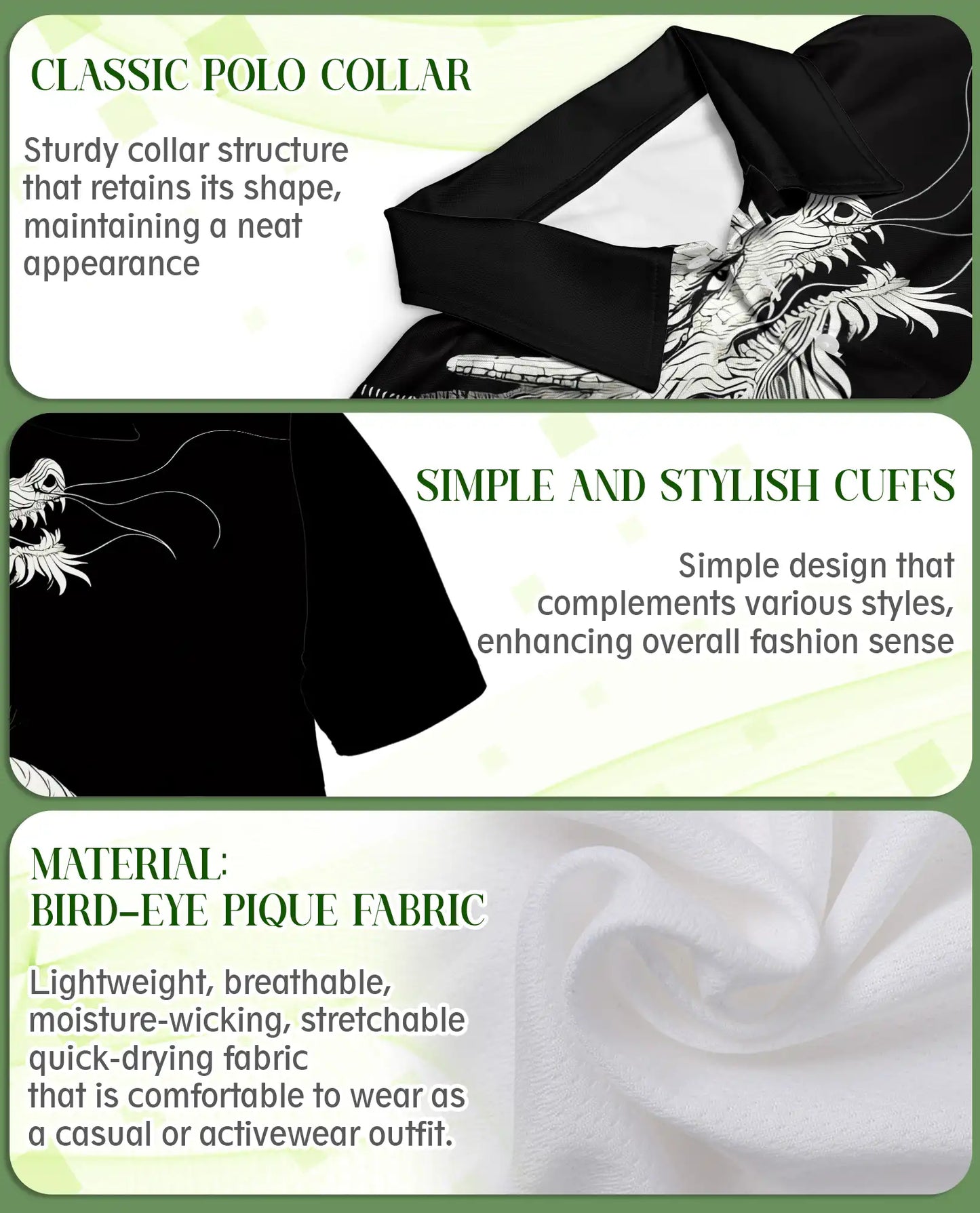 Black White Dragon Art Polo Shirt | Azhobbyshop
