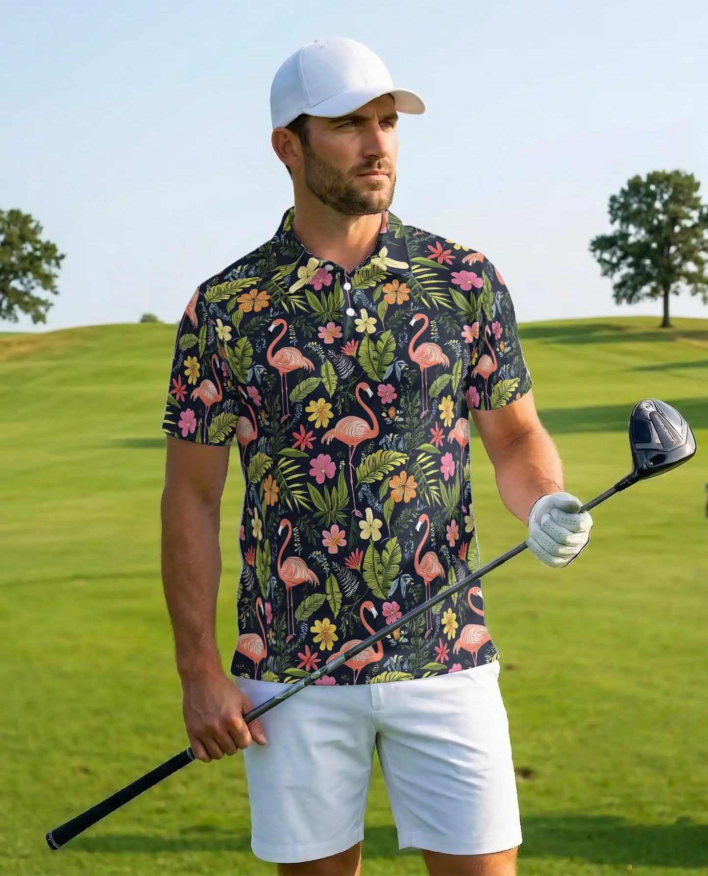 Flamingo Tropical 3D Polo Shirt for Men – Hawaiian Summer Beach Style | Azhobbyshop