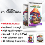 Enchanting Gnomes House Spiral Bound Coloring Book, Delve into 30 Intricate Coloring Pages, Unveiling the Playful Gnomes and their Lively Interactions in and around their Charming Houses