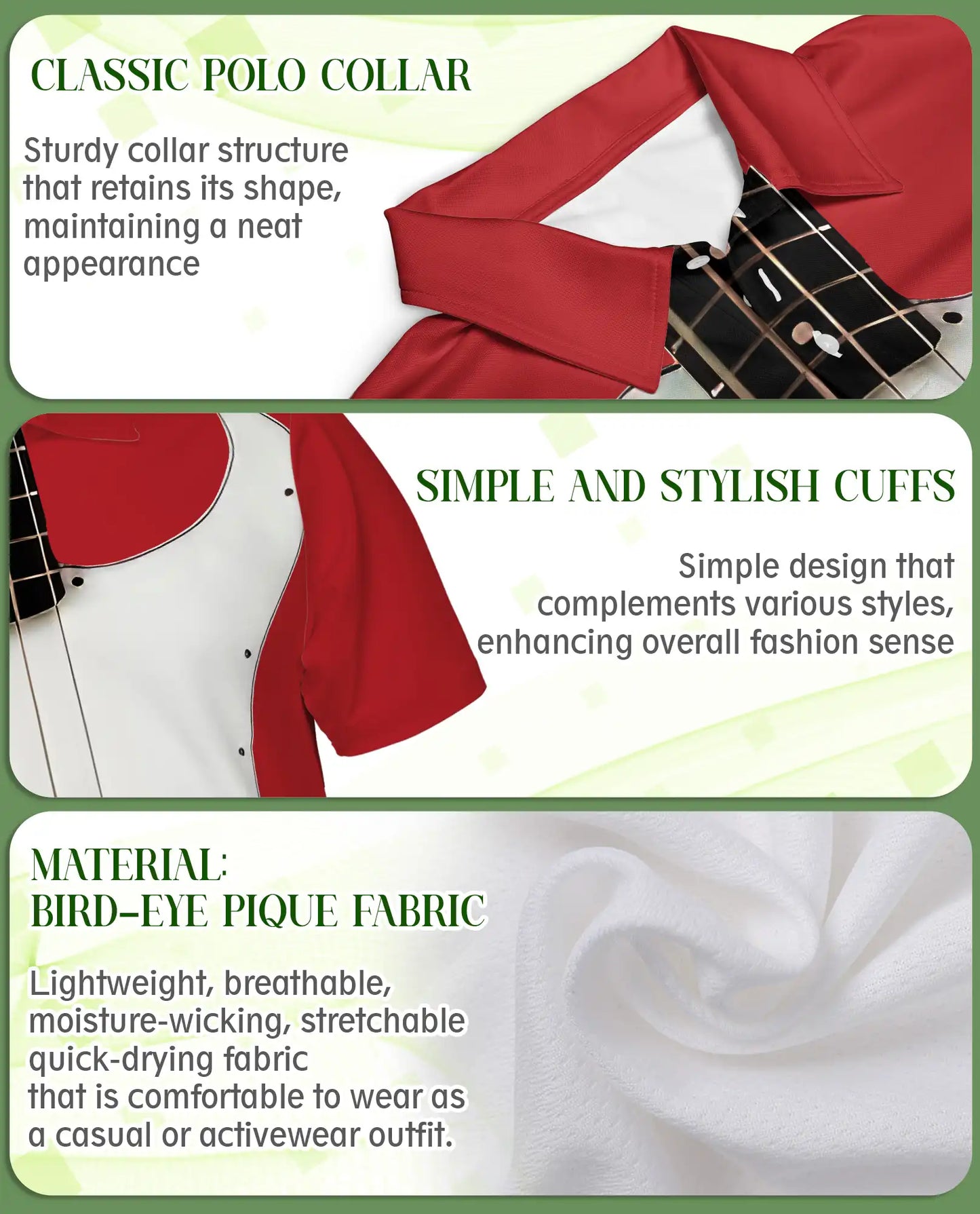 Bass Guitar 3D Polo Shirt for Men – Red Electric Music Style | Azhobbyshop