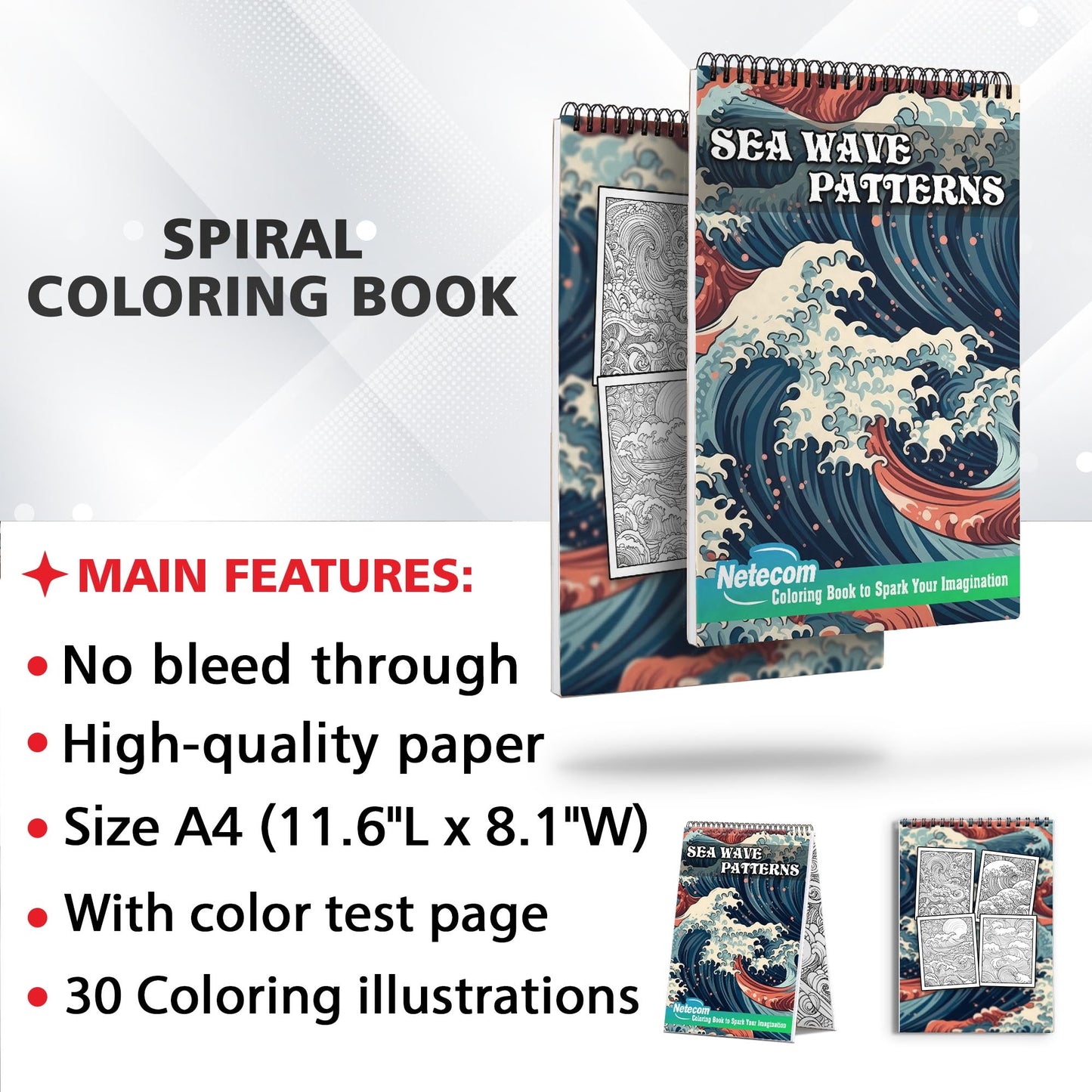 Sea Wave Patterns Spiral Bound Coloring Book, Discover the Tranquil Power of Ocean Waves with 30 Mesmerizing Coloring Pages for Art Enthusiasts to Create Harmonious and Relaxing Artwork