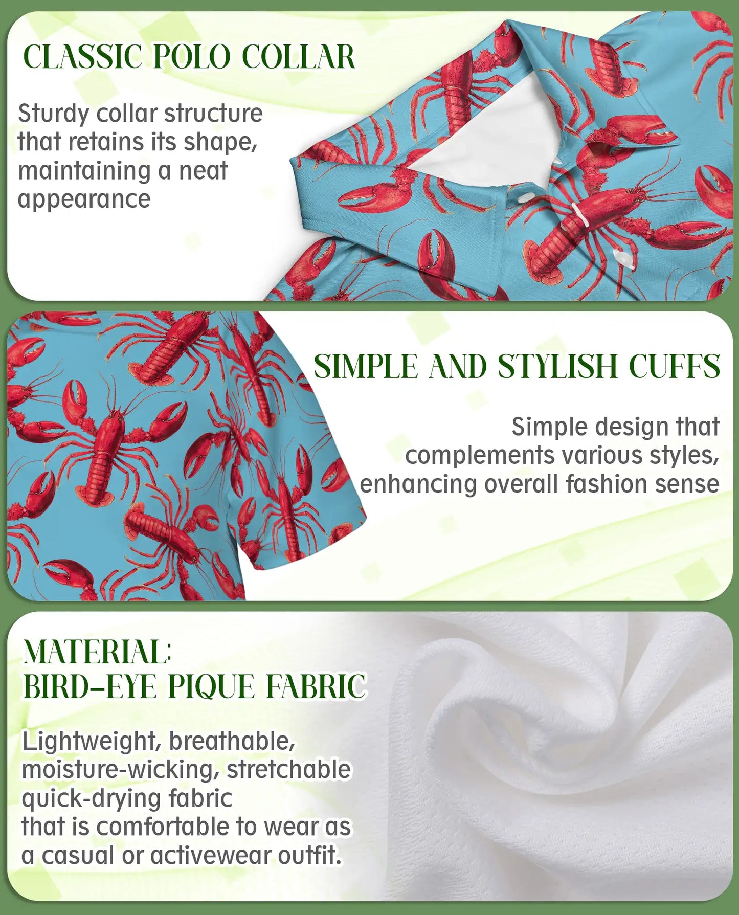 Lobster Polo Shirt- Funny Seafood Print Beach Summer Shirt | Azhobbyshop