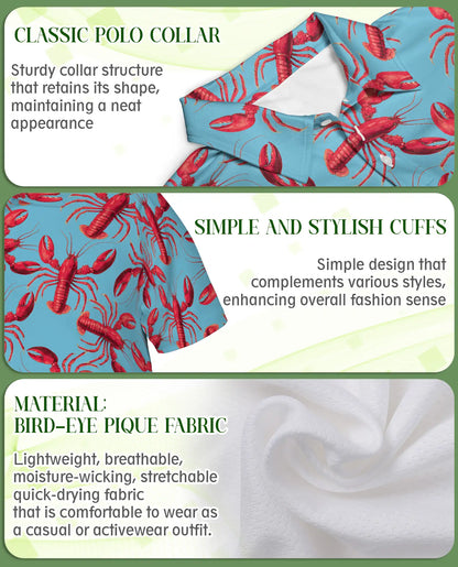 Lobster Polo Shirt- Funny Seafood Print Beach Summer Shirt | Azhobbyshop