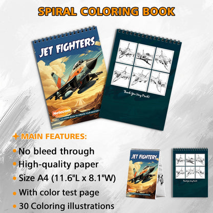 Jet Fighters Spiral Bound Coloring Book, High-Speed Jet Fighters for an Adrenaline-Fueled Coloring Adventure, Perfect for Aviation Enthusiasts and Action Lovers