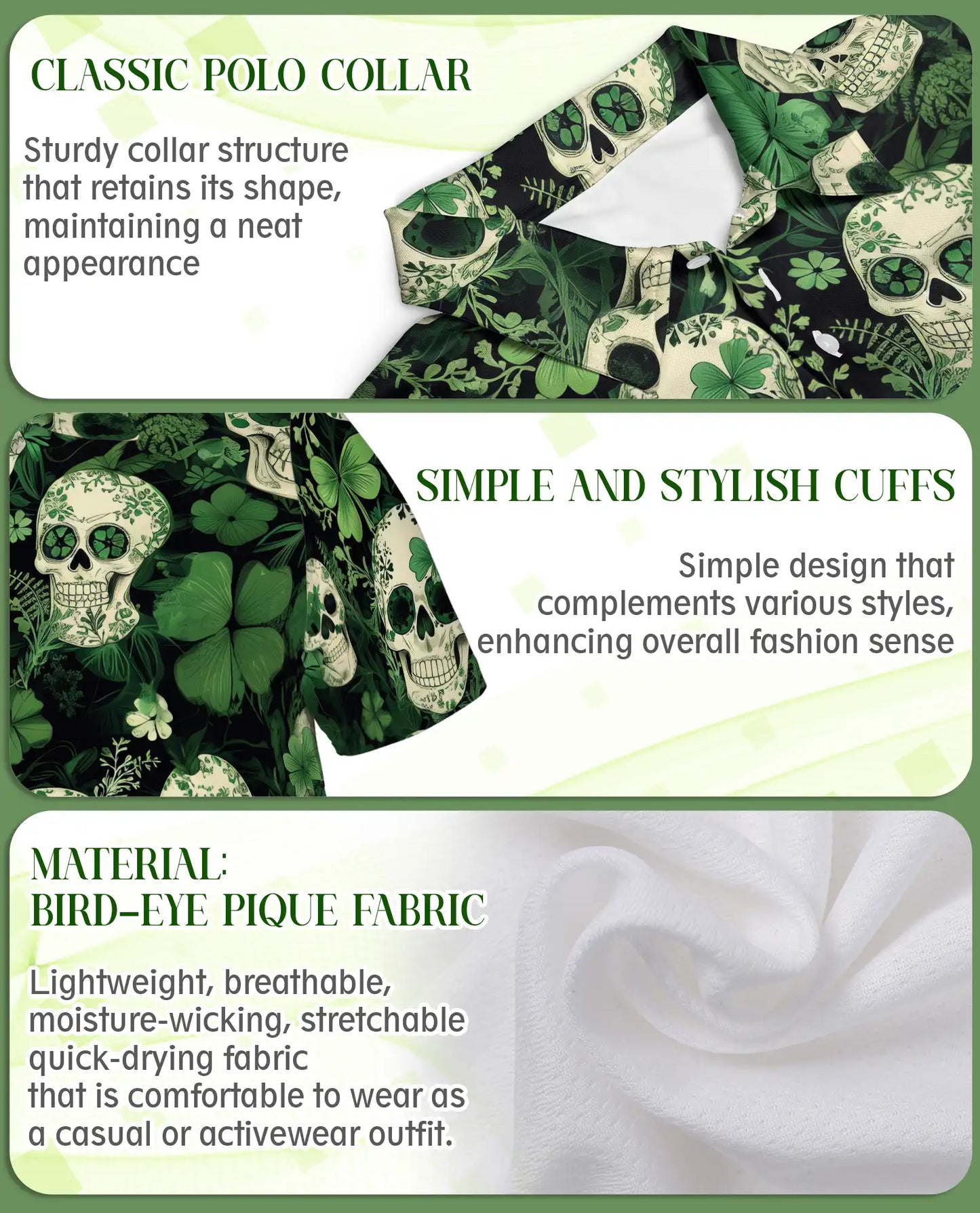 St. Patrick Skull Shamrock Polo Shirt | Azhobbyshop