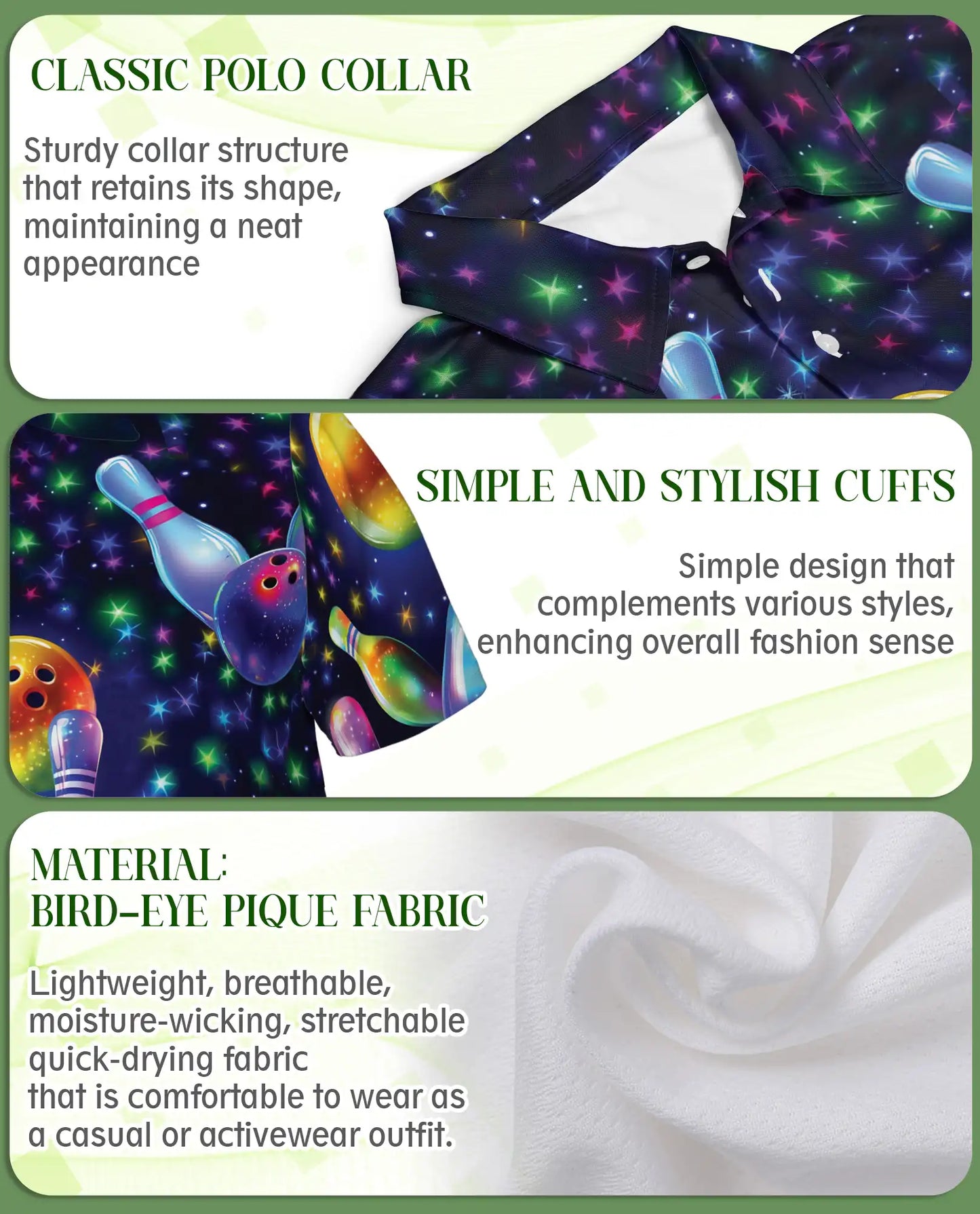 Cosmic Bowling Polo Shirt – Neon Galaxy Bowling 3D Graphic | Azhobbyshop