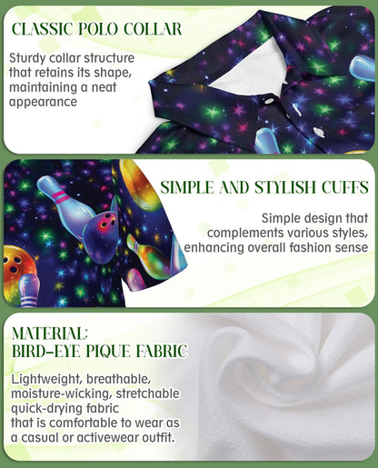 Cosmic Bowling Polo Shirt – Neon Galaxy Bowling 3D Graphic | Azhobbyshop