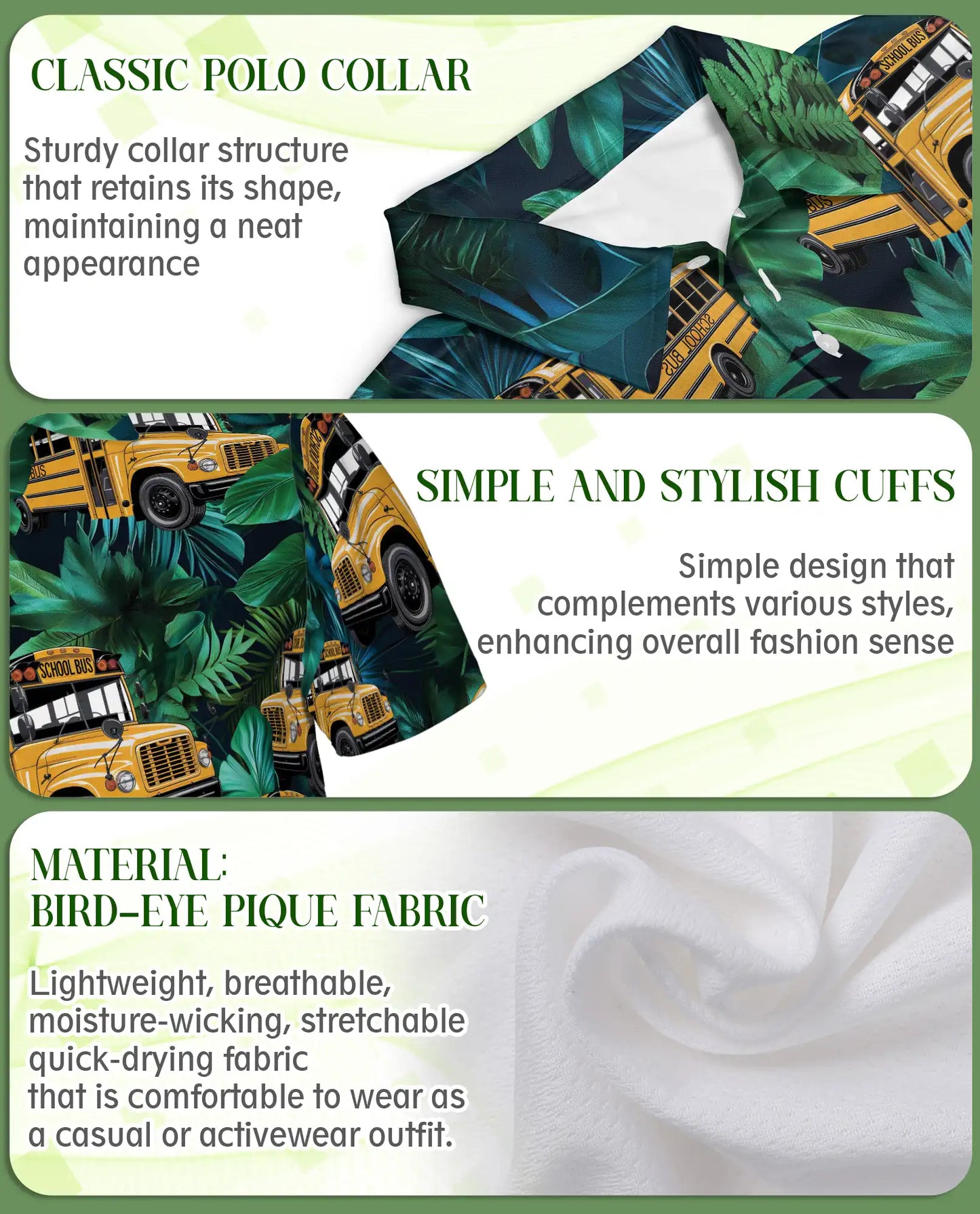School Bus Hawaiian 3D Polo Shirt for Men – Tropical Driver Style | Azhobbyshop
