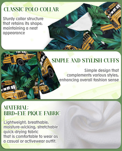 School Bus Hawaiian 3D Polo Shirt for Men – Tropical Driver Style | Azhobbyshop