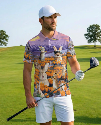 Cute Bunny 3D Polo Shirt for Men – Funny Rabbit Spring Nature Style | Azhobbyshop