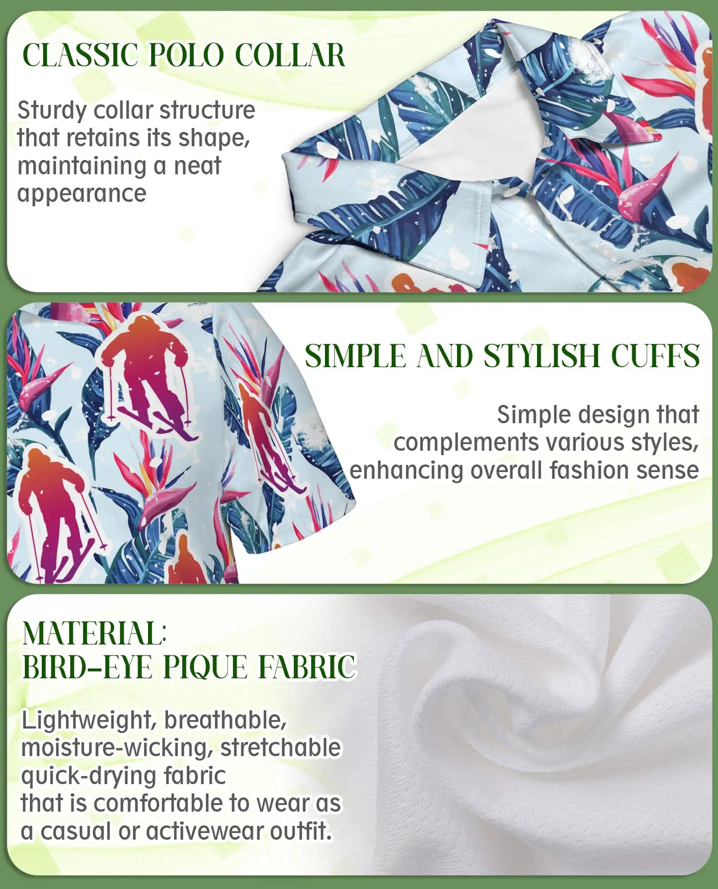 Skiing Tropical 3D Polo Shirt for Men – Floral Winter Vacation Style | Azhobbyshop