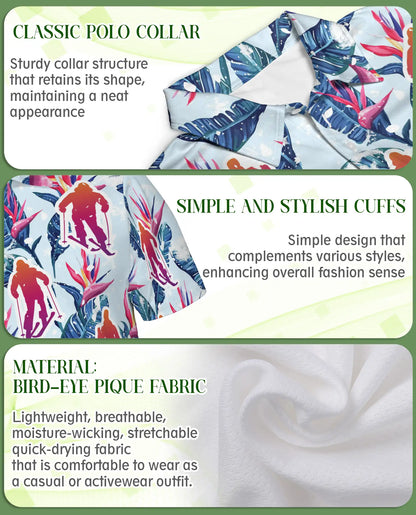 Skiing Tropical 3D Polo Shirt for Men – Floral Winter Vacation Style | Azhobbyshop