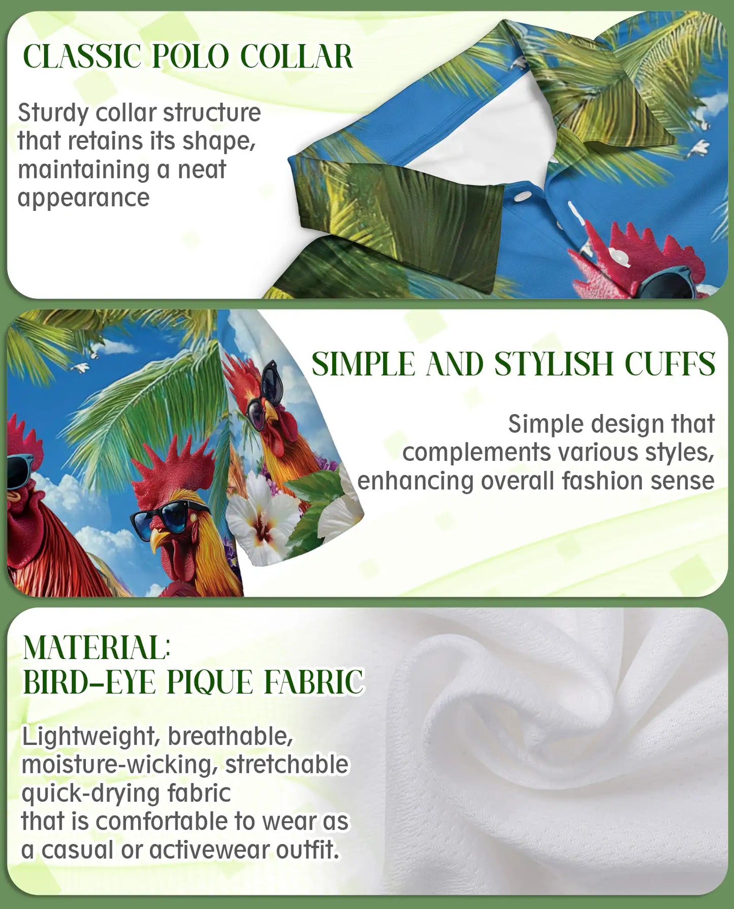 Funny Rooster 3D Polo Shirt – Tropical Hawaiian Style | Azhobbyshop