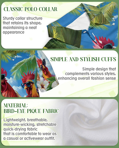 Funny Rooster 3D Polo Shirt – Tropical Hawaiian Style | Azhobbyshop