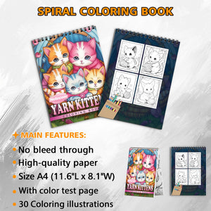 Yarn Kittens Spiral Bound Coloring Book, Playful Kittens with Yarn for a Delightful and Relaxing Coloring Experience, Ideal for Cat Lovers and Crafters