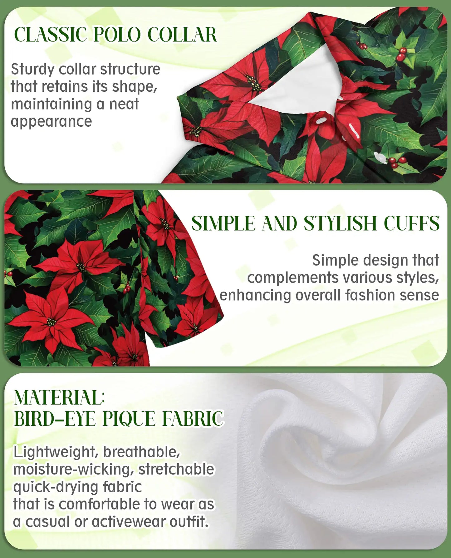 Poinsettia Floral Polo Shirt – Red Green Holiday Flower Print | Azhobbyshop