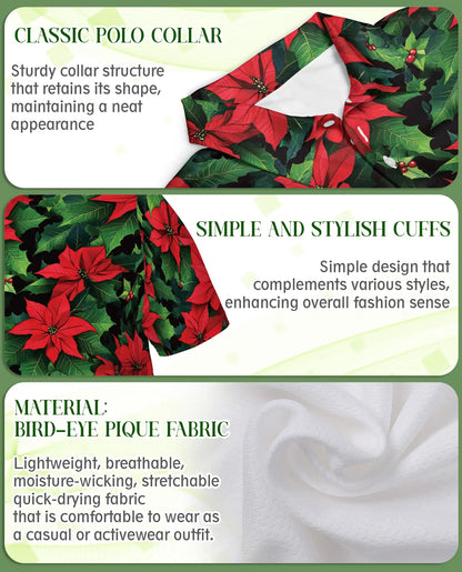 Poinsettia Floral Polo Shirt – Red Green Holiday Flower Print | Azhobbyshop