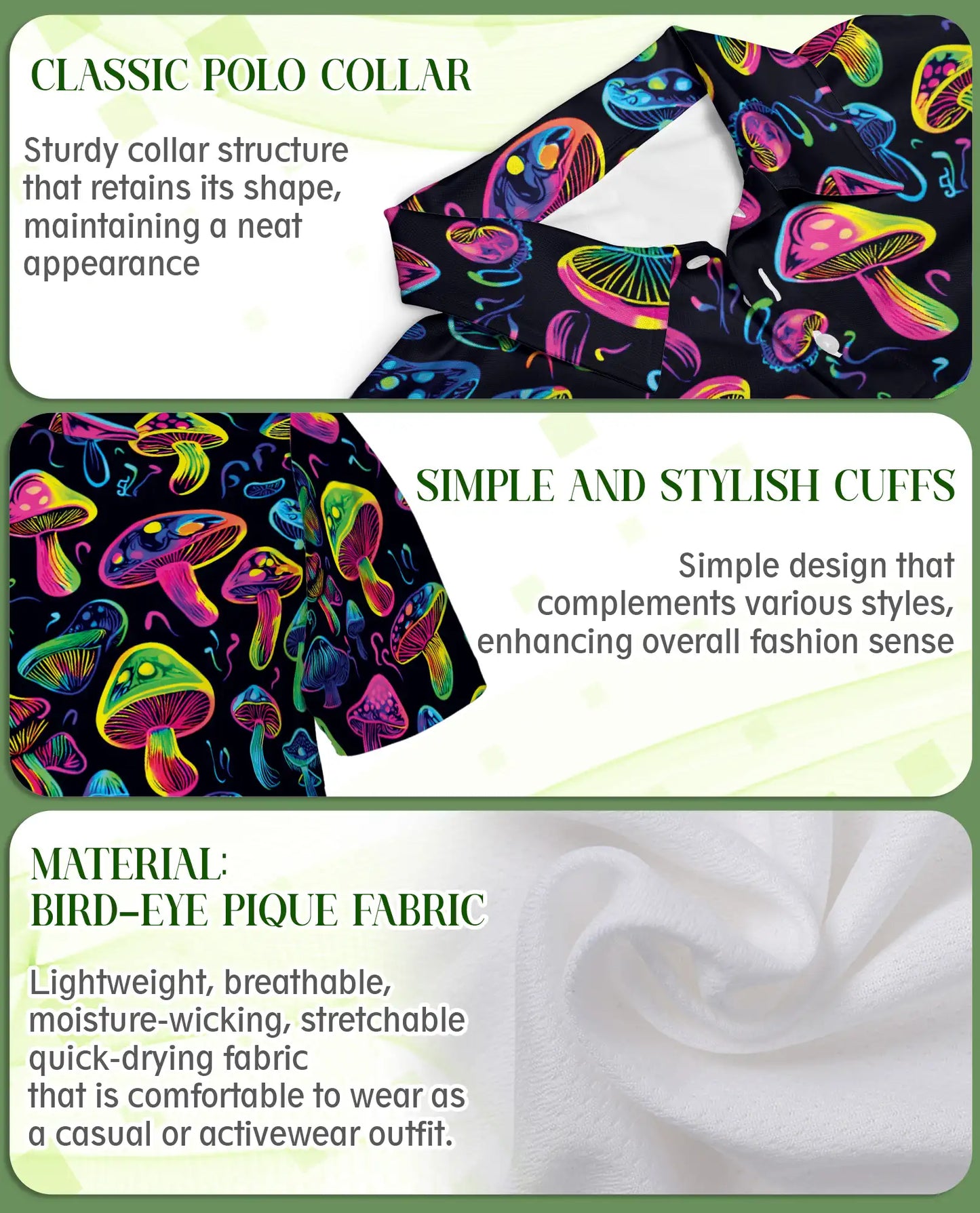 Neon Mushroom Psychedelic Pattern Polo Shirt | Azhobbyshop