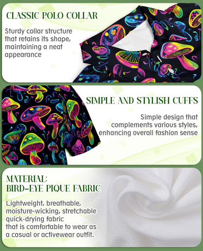 Neon Mushroom Psychedelic Pattern Polo Shirt | Azhobbyshop