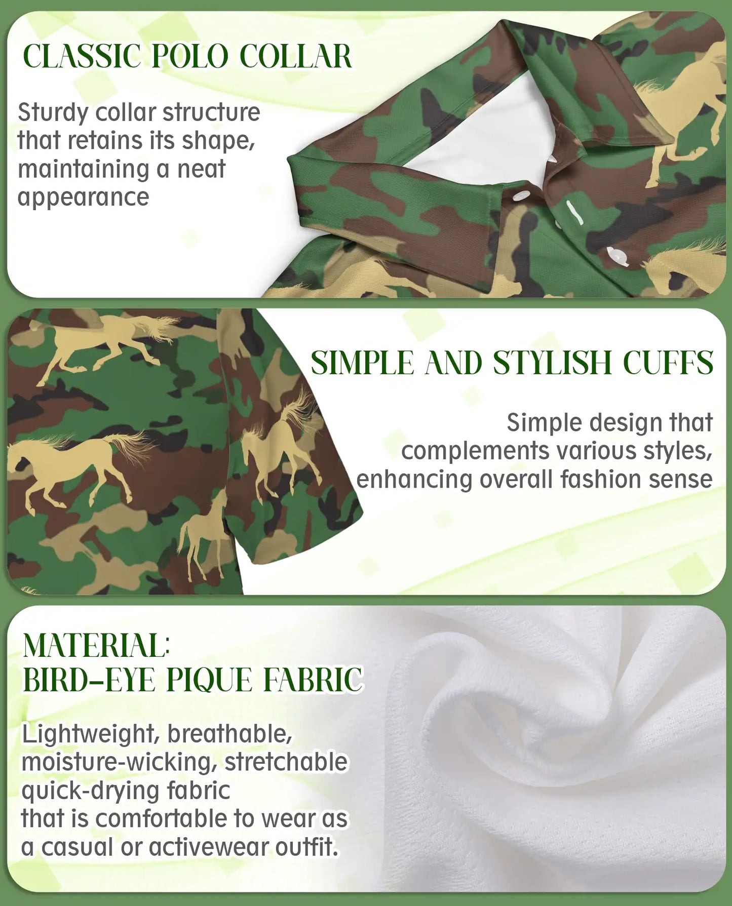 Camo Horse 3D Polo Shirt for Men – Military Camouflage & Wild Horse Print | Azhobbyshop