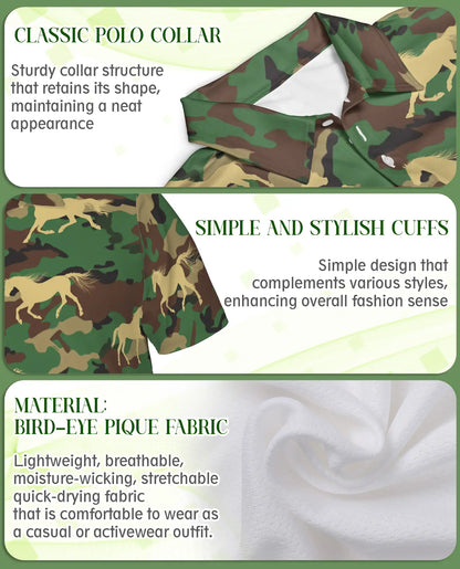 Camo Horse 3D Polo Shirt for Men – Military Camouflage & Wild Horse Print | Azhobbyshop