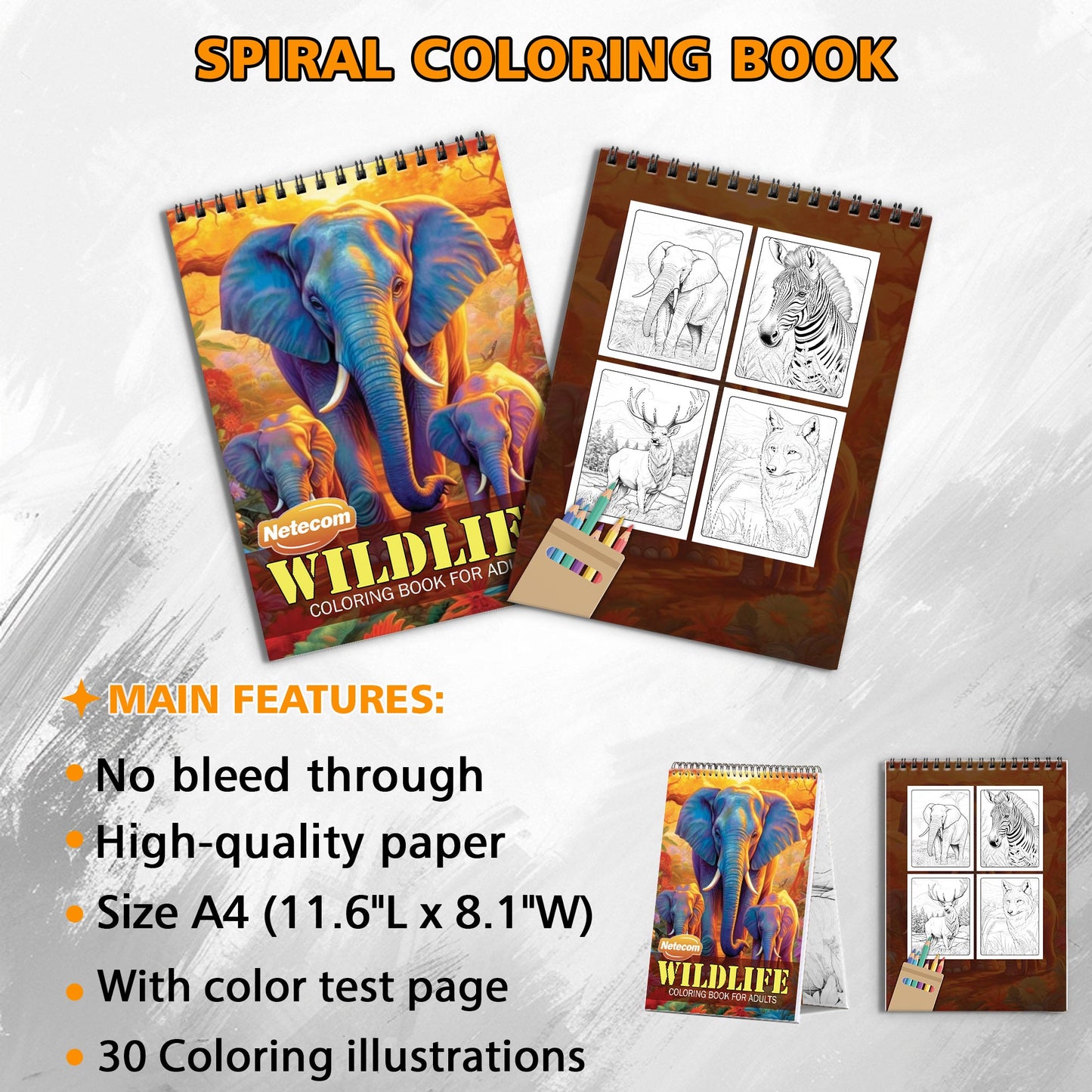 Wildlife Spiral Bound Coloring Book, Diverse Wildlife Scenes for a Nature-Inspired Coloring Experience, Ideal for Animal Lovers and Art Enthusiasts