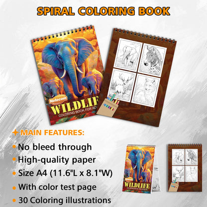 Wildlife Spiral Bound Coloring Book, Diverse Wildlife Scenes for a Nature-Inspired Coloring Experience, Ideal for Animal Lovers and Art Enthusiasts