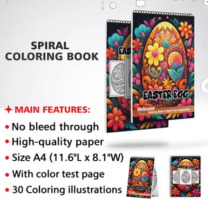 Easter Egg Spiral Bound Coloring Book, Explore 30 Captivating Coloring Pages, Showcasing Mandala Easter Eggs with Exquisite Patterns and Detail