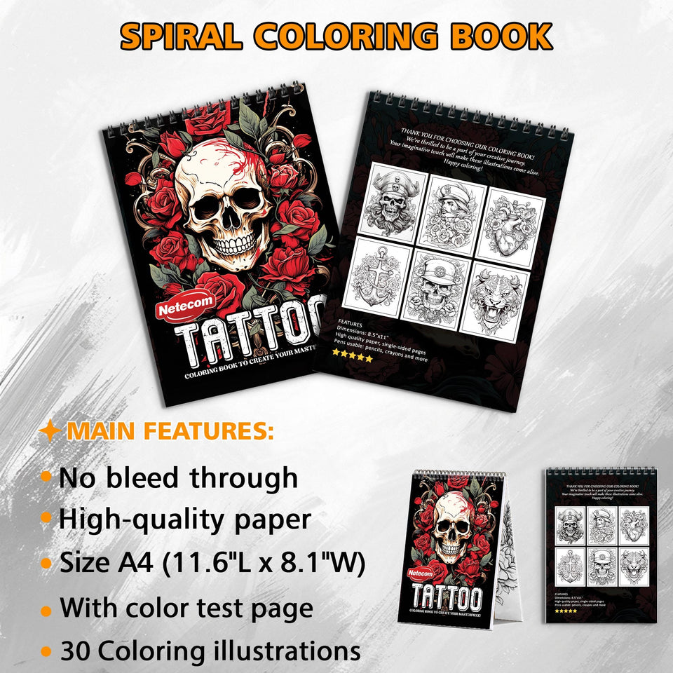 Tattoo Spiral Bound Coloring Book, Intricate Tattoo Designs for an Edgy and Artistic Experience, Great for Fans of Tattoo Art and Creative Challenges