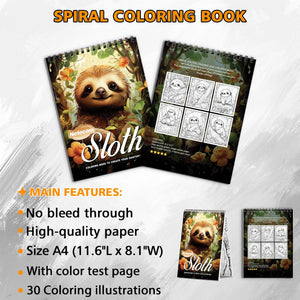 Sloth Spiral Bound Coloring Book, Adorable Sloths for a Relaxing and Cute Artistic Experience, Ideal for Animal Lovers and Those Seeking Calm