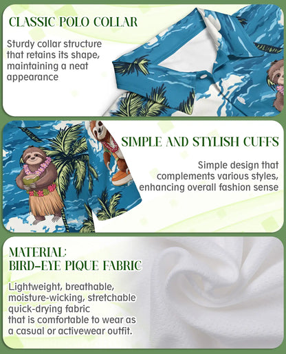 Funny Sloth Hawaiian Polo Shirt- Tropical Beach Sloth Shirt | Azhobbyshop