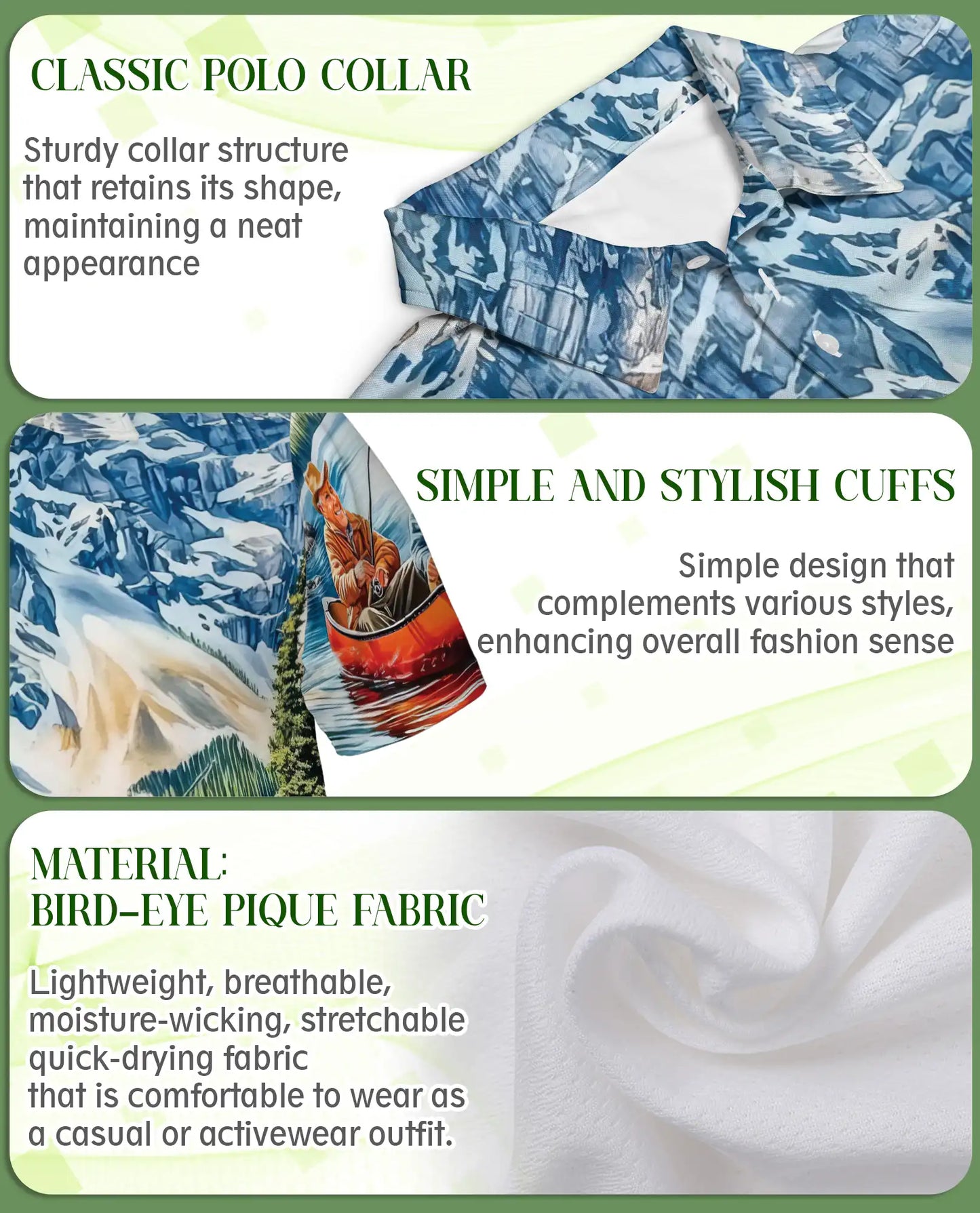 Fishing Canoe 3D Polo Shirt for Men – Mountain Lake Outdoor Style | Azhobbyshop