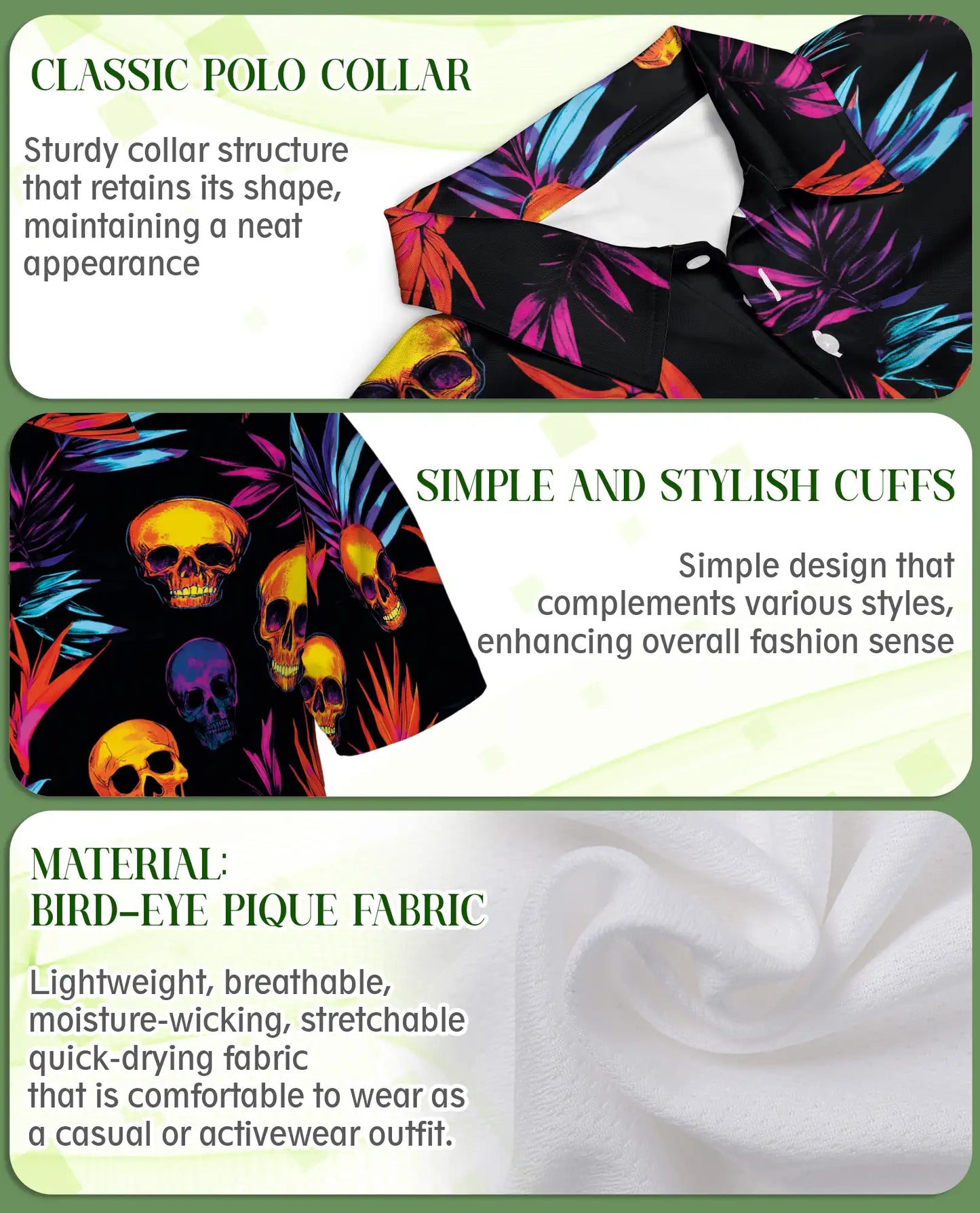 Colorful Skull Spooky Polo Shirt – Neon Tropical Skull Print | Azhobbyshop