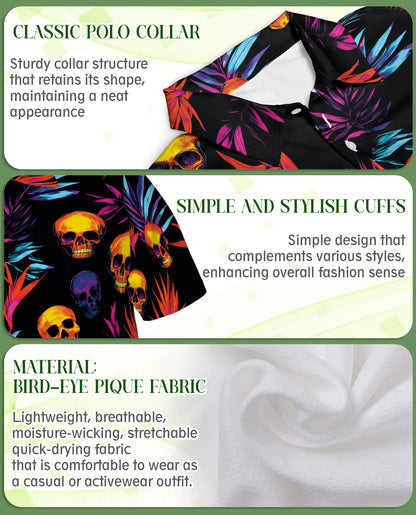 Colorful Skull Spooky Polo Shirt – Neon Tropical Skull Print | Azhobbyshop