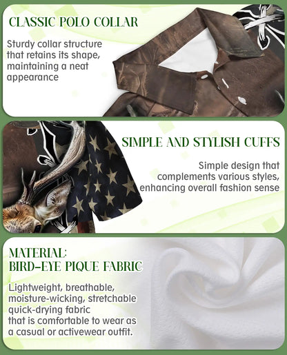 Deer Hunting Polo Shirt- American Flag Hunter Outdoor Style | Azhobbyshop