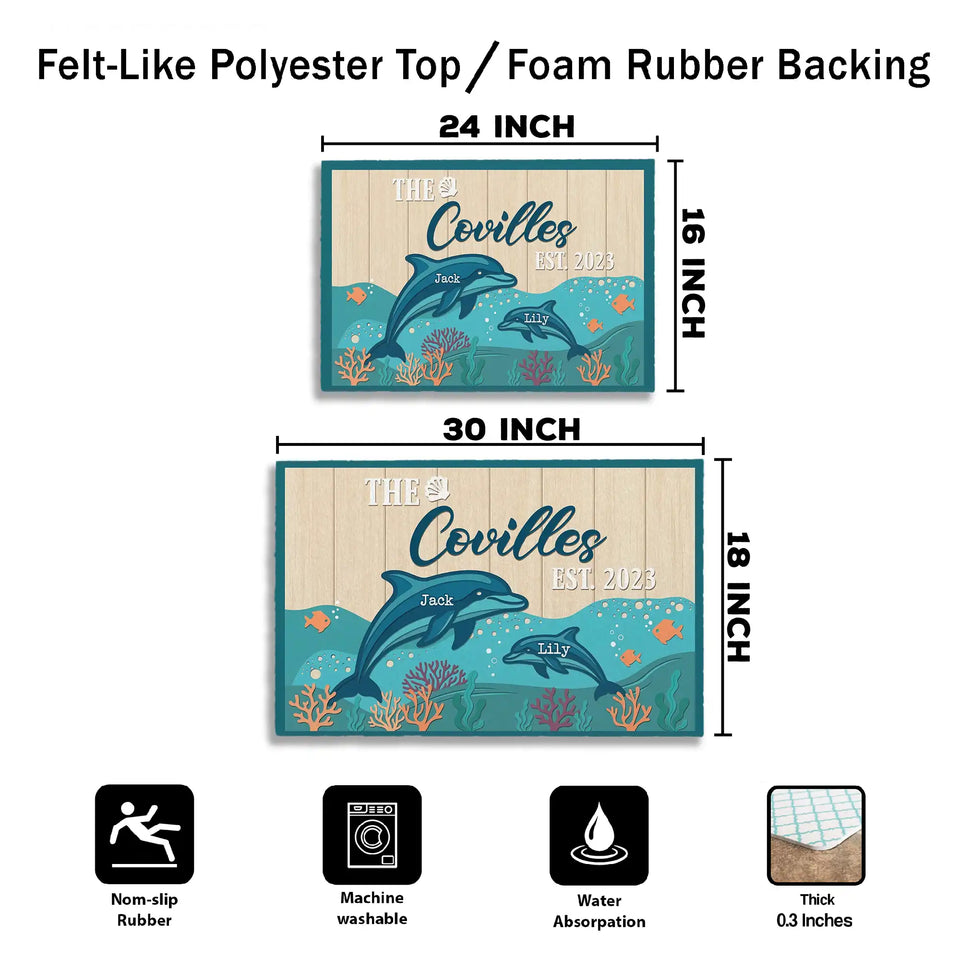 Personalized Dolphin Family Doormat – Custom Names Ocean Mat