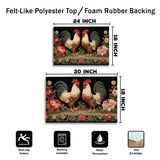 Personalized Rooster Couple Doormat – Custom Names Floral Farm Mat