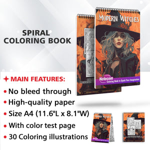 Modern Witches Spiral Bound Coloring Book, Dive into 30 Intriguing Coloring Pages, Showcasing Modern Witches Engaged in Sacred Practices and Ancient Traditions