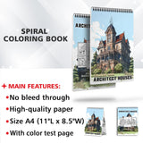 Architect Houses Spiral Bound Coloring Book, Explore 30 Captivating Coloring Pages, Showcasing Architect Houses that Inspire Imagination and Creativity