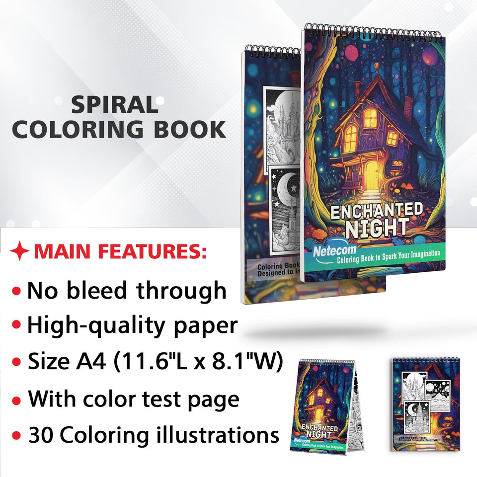 Enchanted Night Spiral Bound Coloring Book, Delve into 30 Mysterious Coloring Pages, Revealing the Secrets of the Enchanted Night in Intricate Details