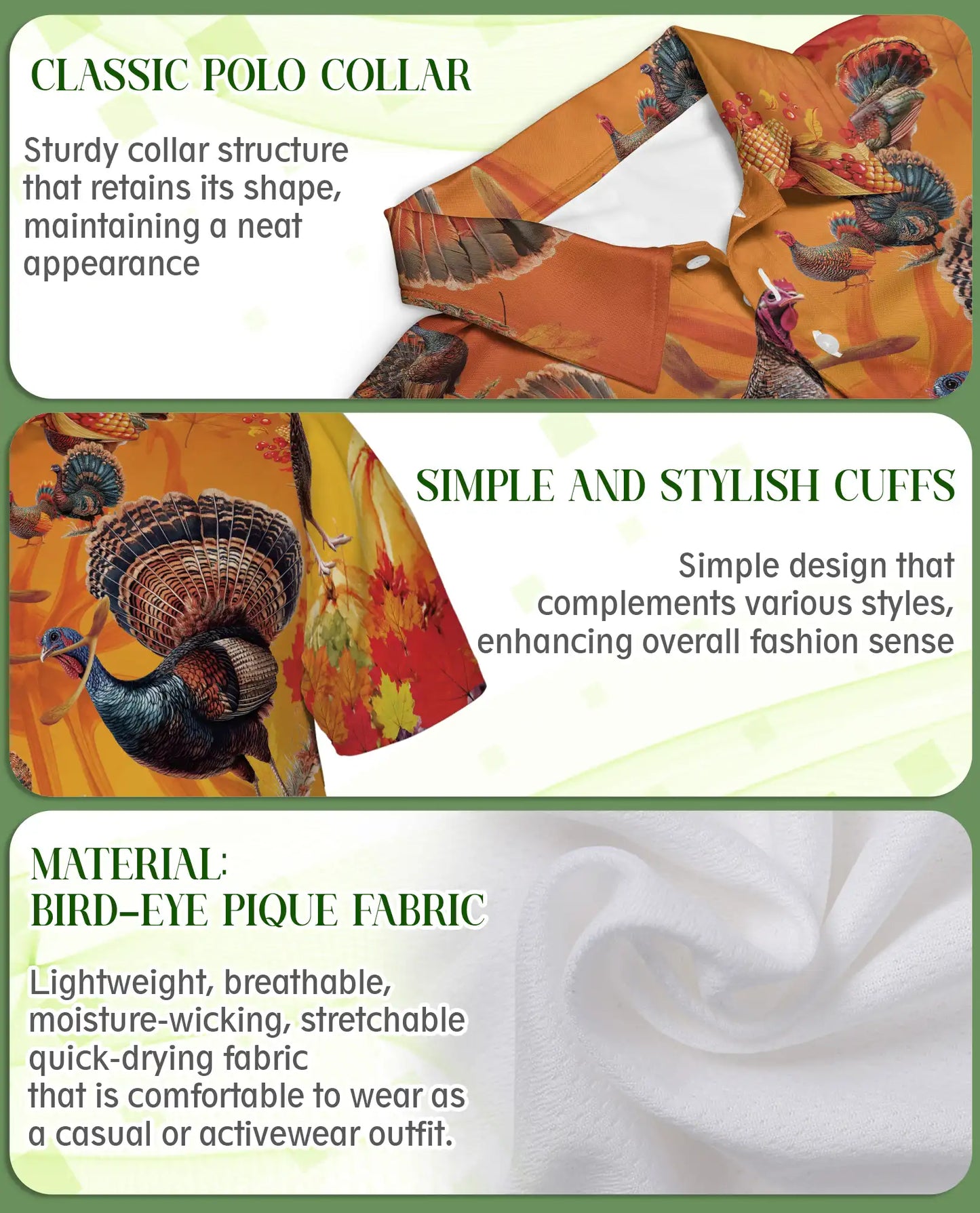 Turkey Thanksgiving Polo Shirt – Fall Harvest Autumn 3D Graphic | Azhobbyshop