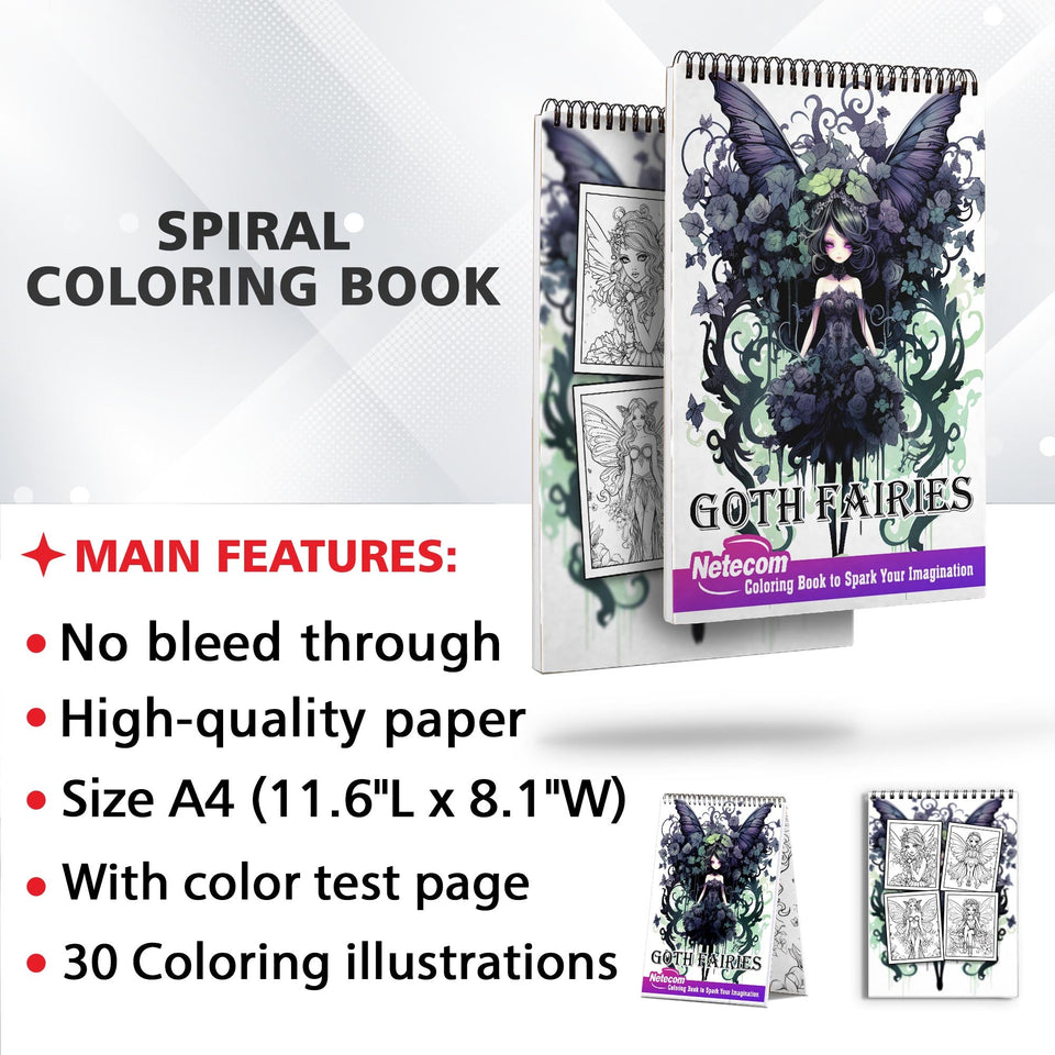 Goth Fairies Spiral Bound Coloring Book, Unleash Your Creativity with 30 Enchanting Coloring Pages, Bringing to Life Stories of Darkly Magical Gothic Fairies
