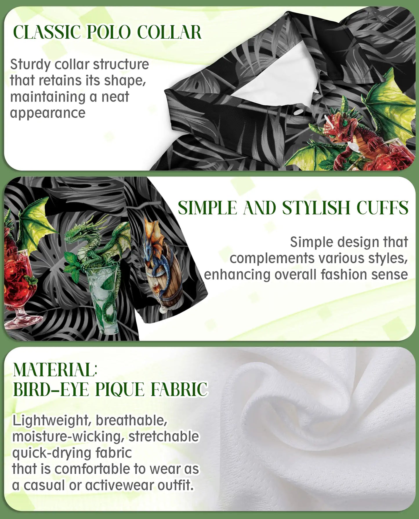 Dragon Cocktail Polo Shirt -Tropical Fantasy Party Style | Azhobbyshop