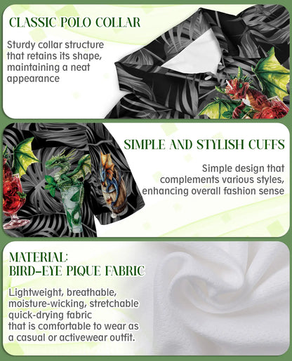 Dragon Cocktail Polo Shirt -Tropical Fantasy Party Style | Azhobbyshop