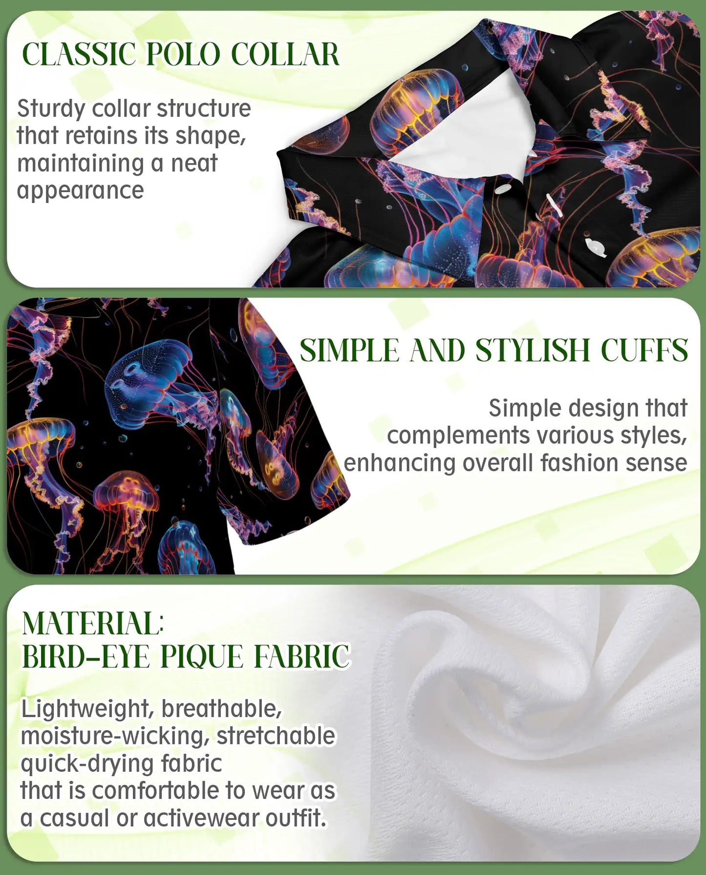 Neon Jellyfish 3D Polo Shirt for Men – Glowing Ocean Art Style | Azhobbyshop