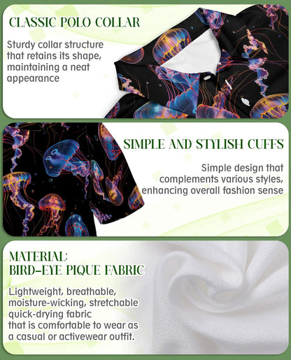 Neon Jellyfish 3D Polo Shirt for Men – Glowing Ocean Art Style | Azhobbyshop