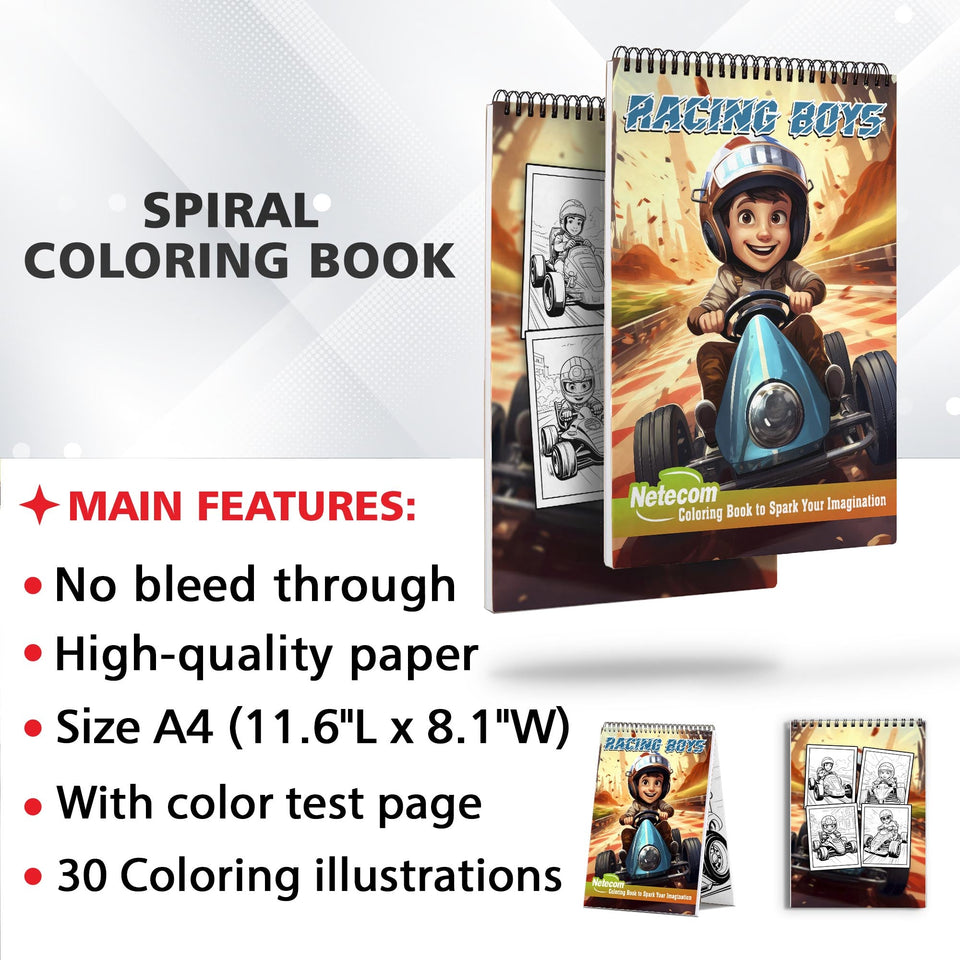 Racing Boys Spiral Bound Coloring Book, Engage with 30 Captivating Racing Boys Coloring Pages for an Adrenaline-Fueled Experience